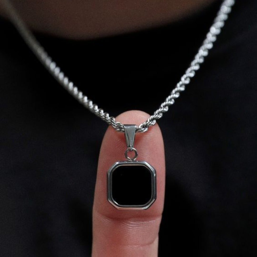 Men’s Stainless Steel Black Pendant Necklace