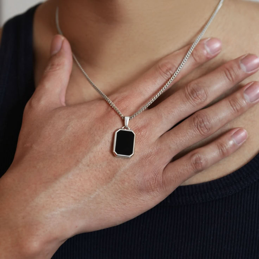 Men’s Stainless Steel Black Pendant Necklace