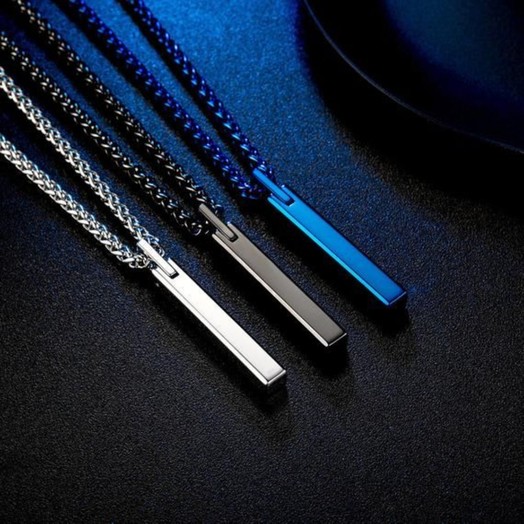 Minimalist Vertical Bar Pendant Chain – Stainless Steel Necklace for Men & Women (Silver, Black, Blue)